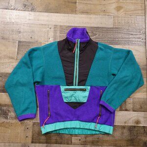 REI Vintage Colorblock Fleece Pullover Men’s Medium Teal Purple Vintage 90's